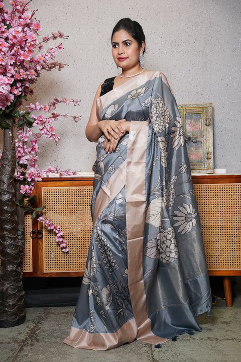 Banaras digital print with satin boder