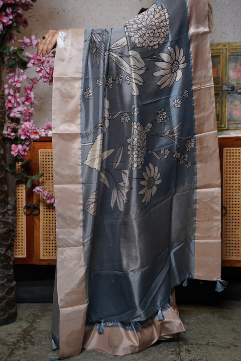 Banaras digital print with satin boder