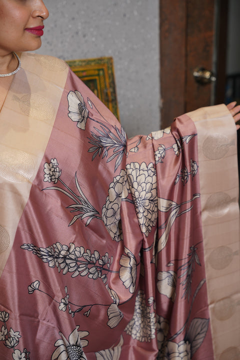 Banaras digital print with satin boder