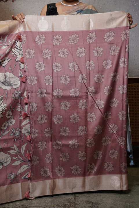 Banaras digital print with satin boder