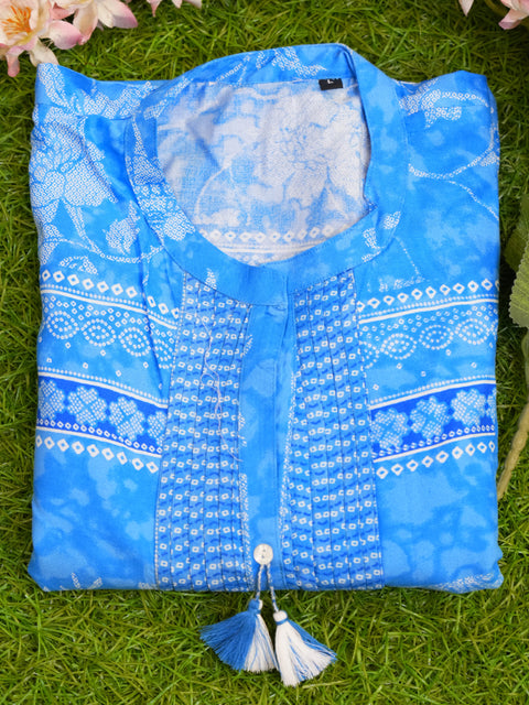 Cotton Printed Kurthi | Sky-Blue