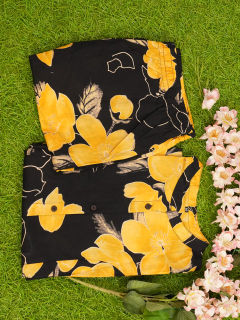 Cotton Printed Kurthi | Black and yellow