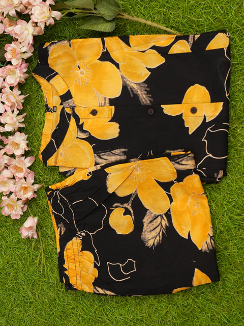 Cotton Printed Kurthi | Black and yellow