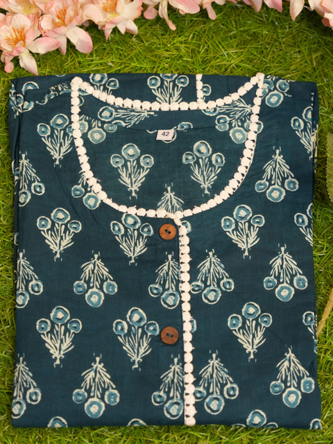 Cotton Printed Kurthi | Teal Blue