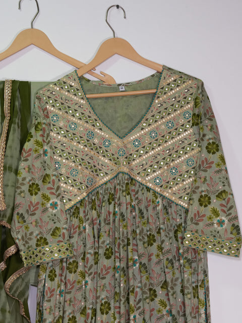 Cotton Printed Kurthi set | olive green color