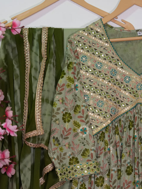 Cotton Printed Kurthi set | olive green color