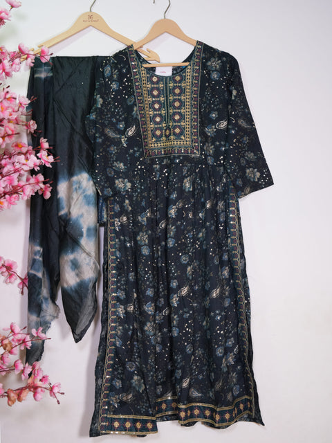 Cotton Printed Kurthi set | Bottle Green color