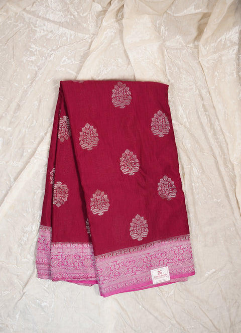 PURE CHINON RANI PINK SAREE