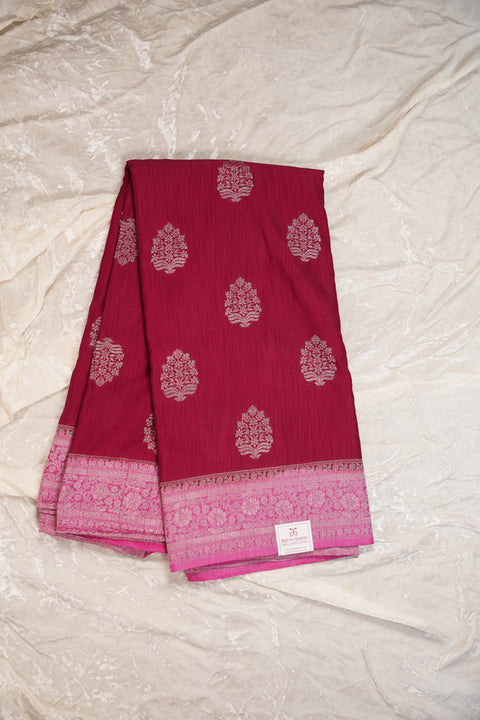 PURE CHINON RANI PINK SAREE
