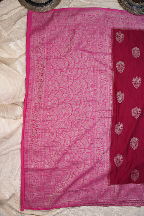 PURE CHINON RANI PINK SAREE