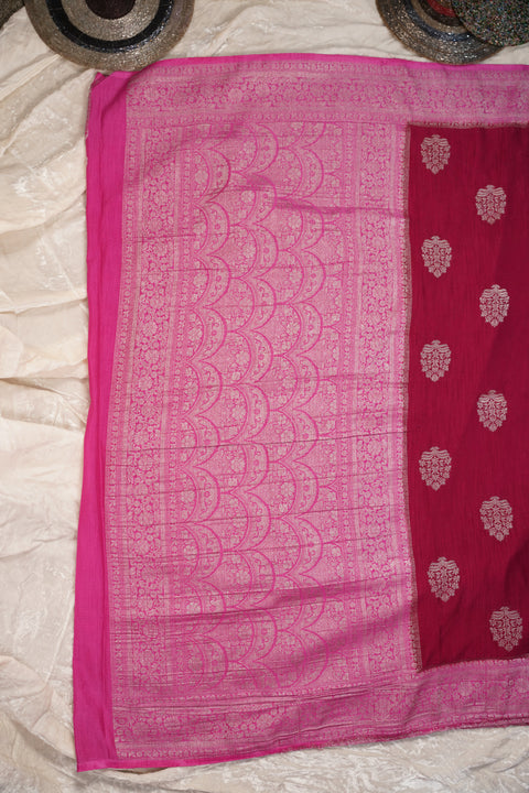 PURE CHINON RANI PINK SAREE