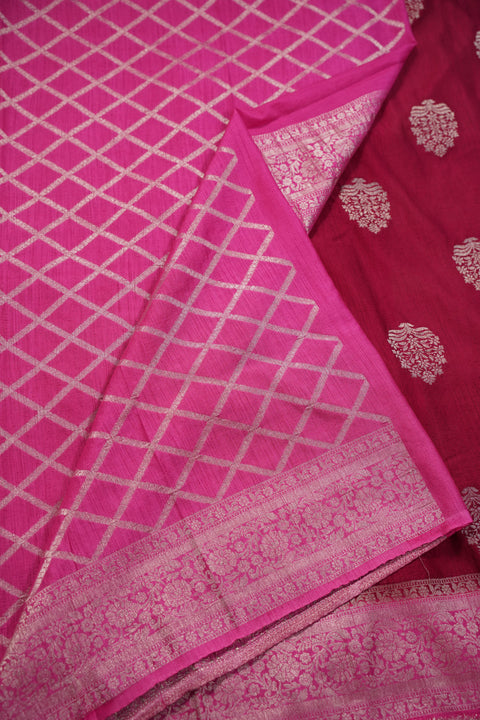 PURE CHINON RANI PINK SAREE
