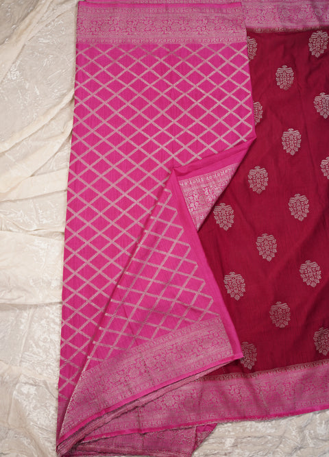 PURE CHINON RANI PINK SAREE