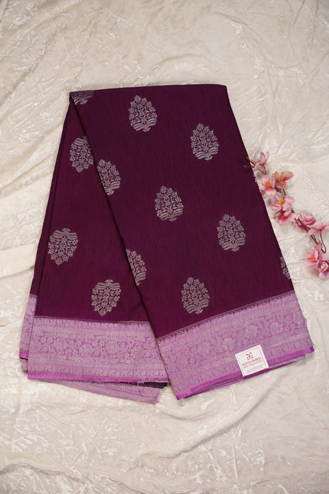 PURE CHINON WINE PURPLE SAREE