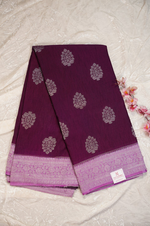 PURE CHINON WINE PURPLE SAREE