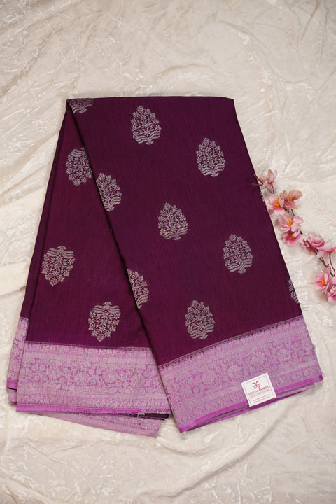 PURE CHINON WINE PURPLE SAREE