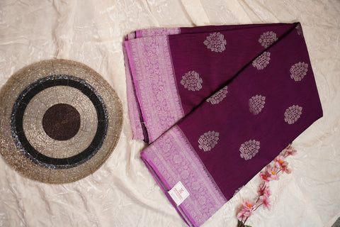PURE CHINON WINE PURPLE SAREE