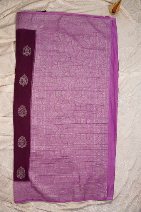 PURE CHINON WINE PURPLE SAREE