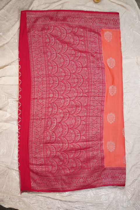 PURE CHINON PEACH ORANGE SAREE