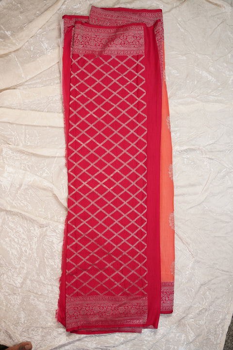 PURE CHINON PEACH ORANGE SAREE