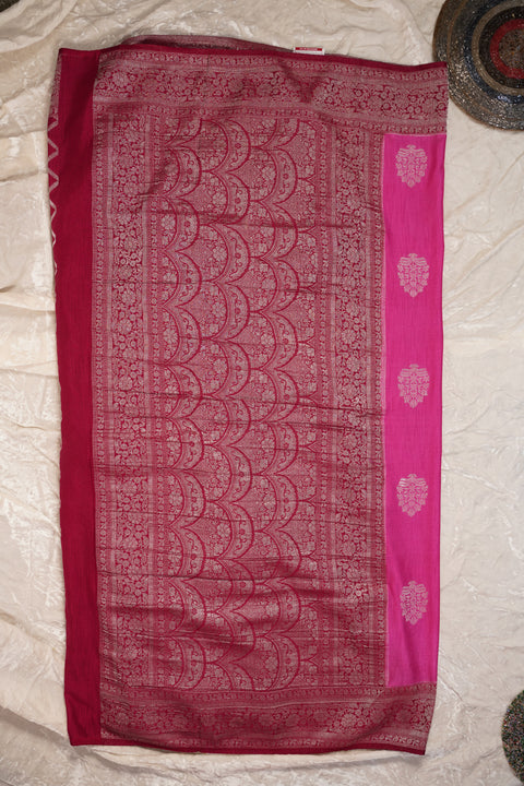 PURE CHINON PINK SAREE