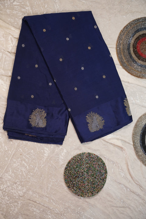 PURE CHINON NAVY BLUE SAREE