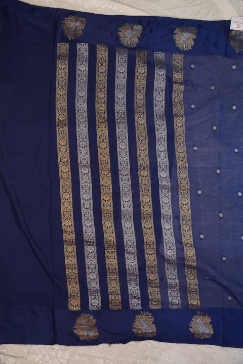 PURE CHINON NAVY BLUE SAREE