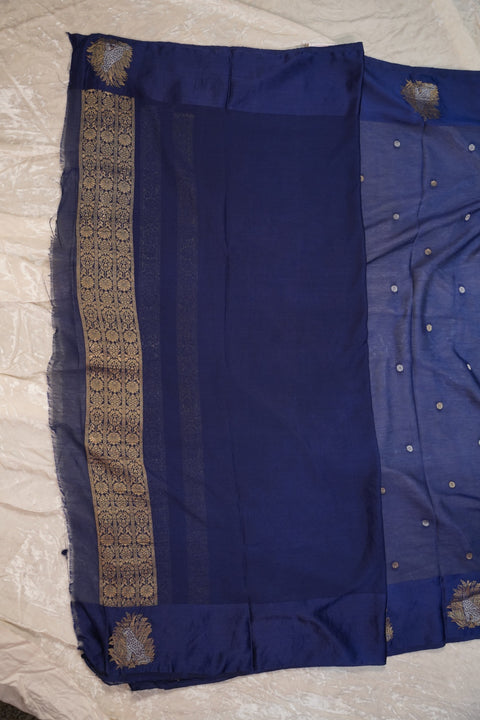 PURE CHINON NAVY BLUE SAREE
