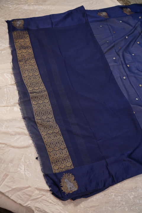 PURE CHINON NAVY BLUE SAREE