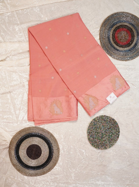 PURE CHINON PEACH ORANGE SAREE