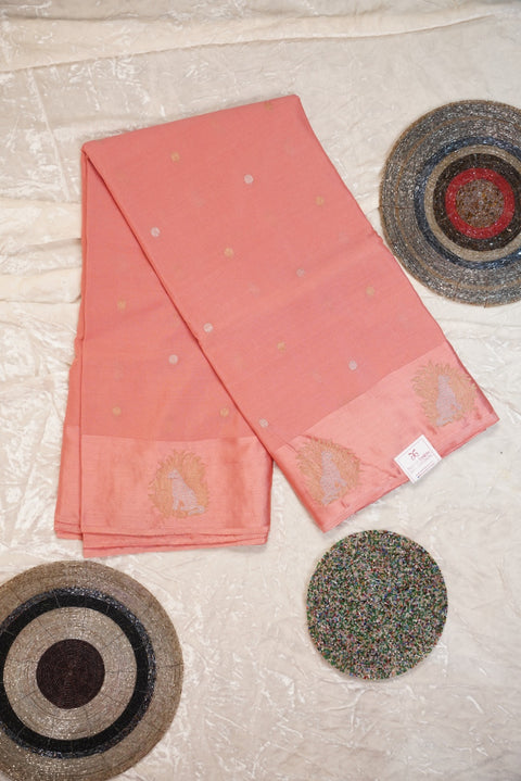 PURE CHINON PEACH ORANGE SAREE