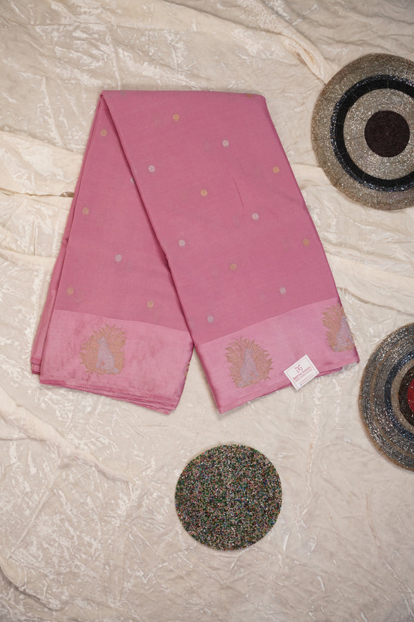 PURE CHINON PEACH PINK SAREE