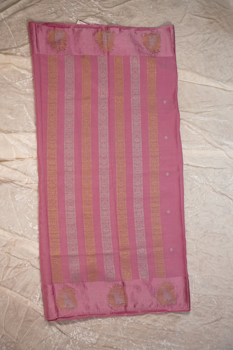 PURE CHINON PEACH PINK SAREE