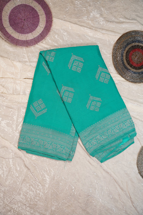 PURE CHINON TURQUOISE SAREE