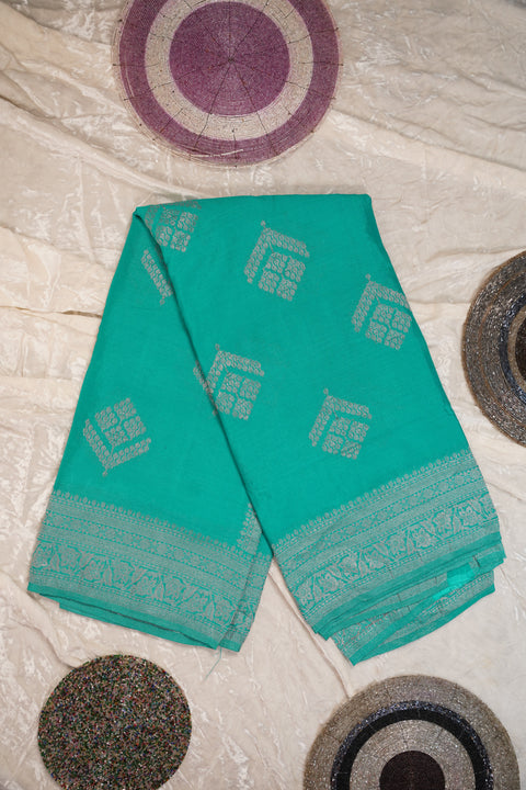 PURE CHINON TURQUOISE SAREE