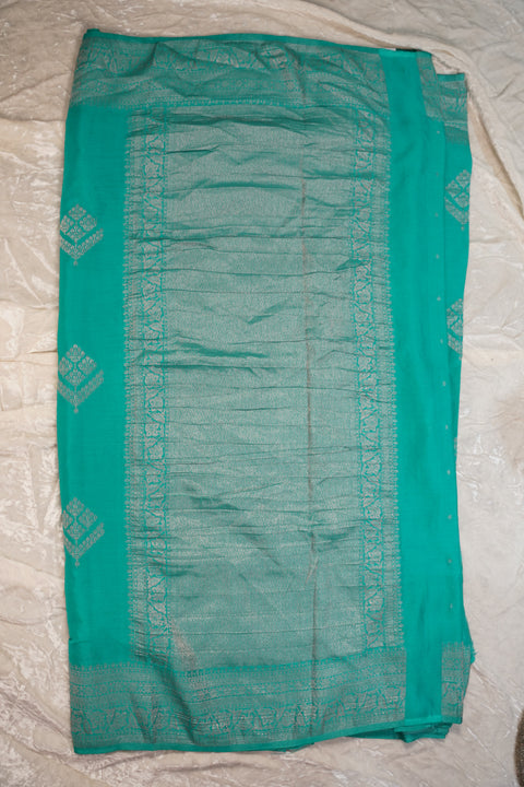 PURE CHINON TURQUOISE SAREE