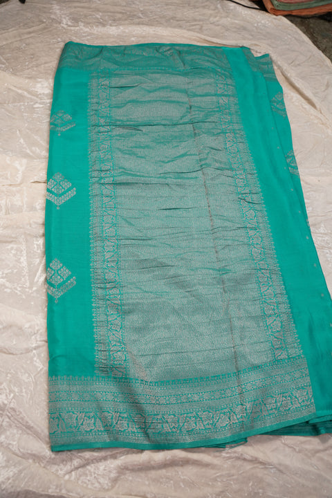 PURE CHINON TURQUOISE SAREE