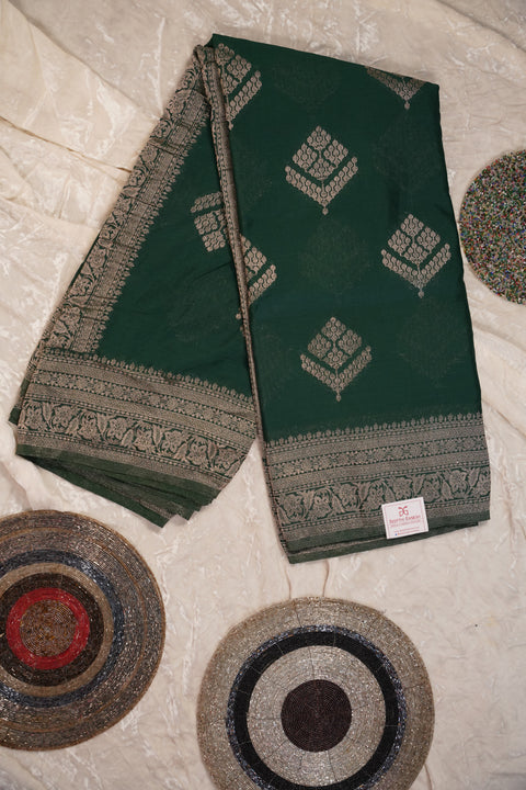 PURE CHINON DARK GREEN SAREE