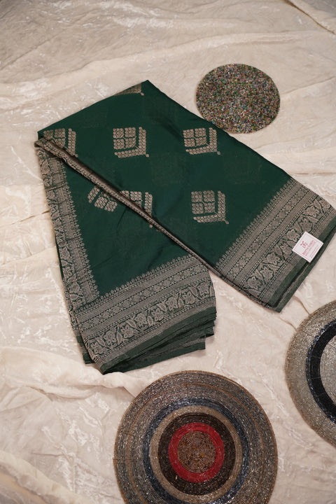 PURE CHINON DARK GREEN SAREE