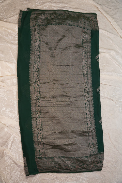 PURE CHINON DARK GREEN SAREE