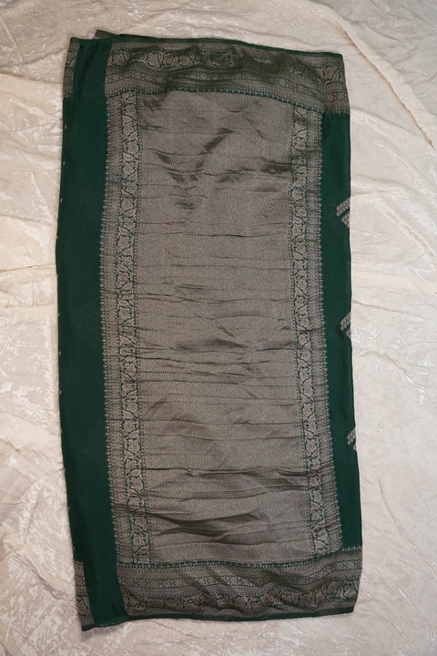 PURE CHINON DARK GREEN SAREE