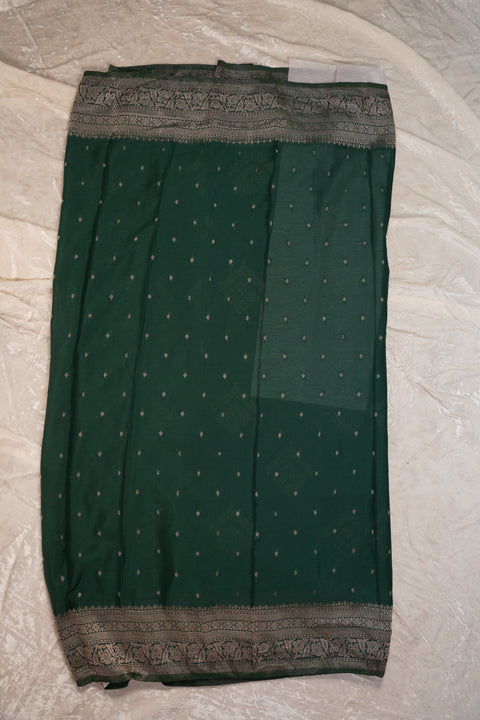 PURE CHINON DARK GREEN SAREE
