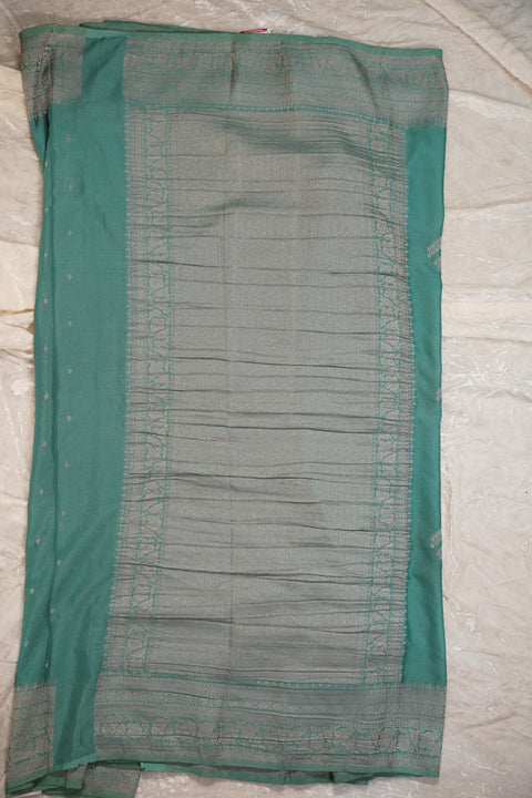 PURE CHINON TEAL GREEN SAREE