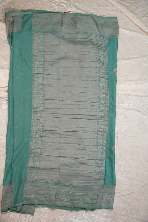 PURE CHINON TEAL GREEN SAREE