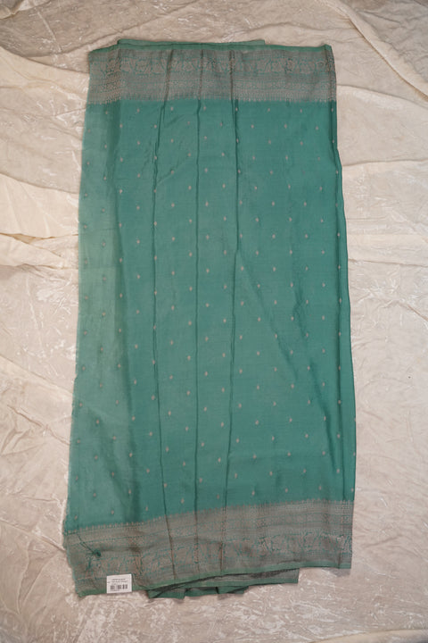 PURE CHINON TEAL GREEN SAREE
