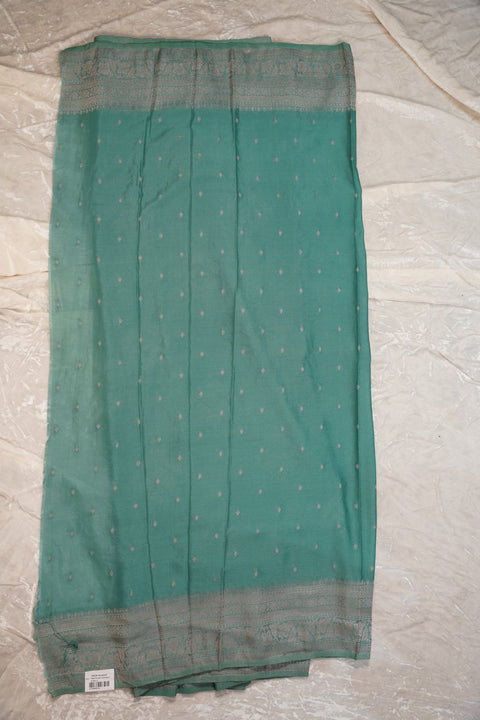 PURE CHINON TEAL GREEN SAREE