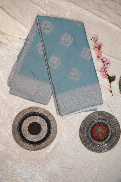 PURE CHINON PASTEL BLUE SAREE