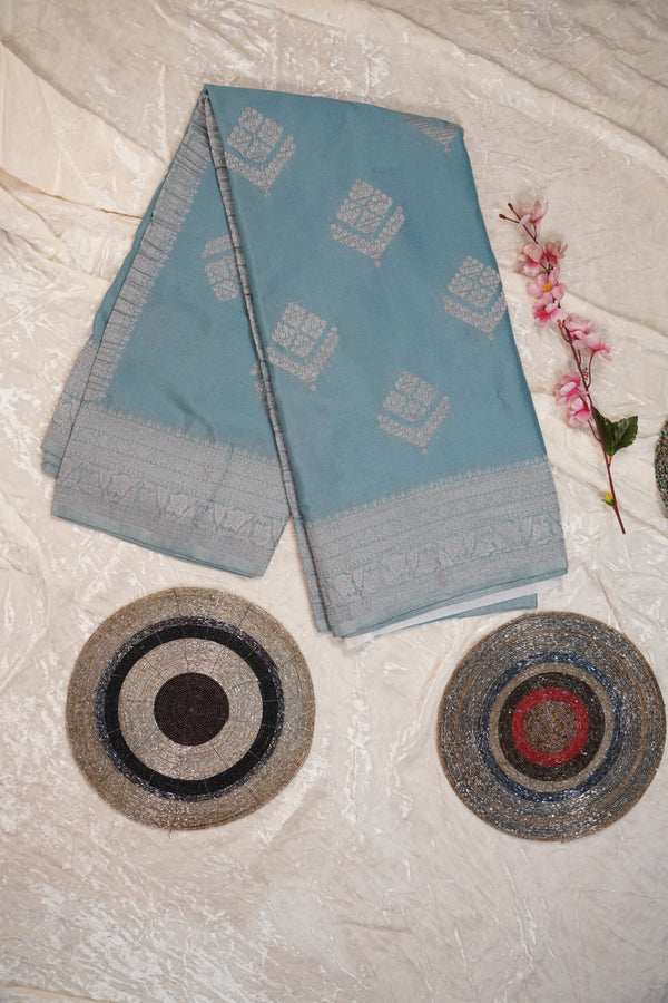 PURE CHINON PASTEL BLUE SAREE