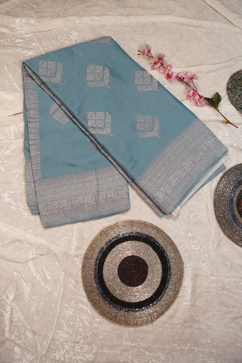 PURE CHINON PASTEL BLUE SAREE