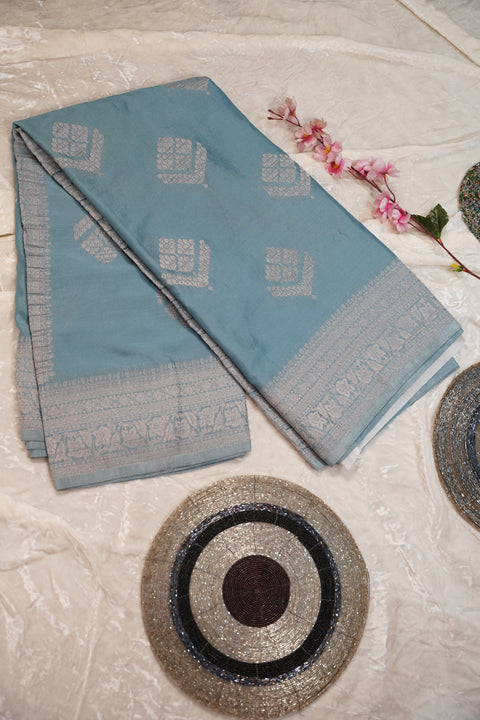 PURE CHINON PASTEL BLUE SAREE